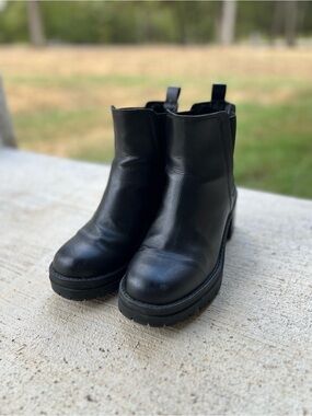 MIA Black Lug Sole Chelsea Ankle Boots with Chunky Heel
